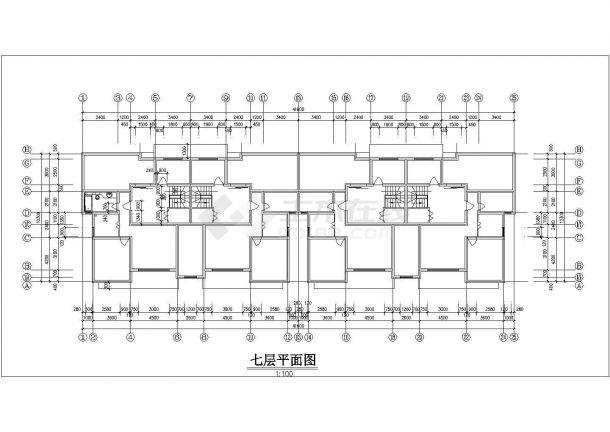 赣州市碧海花园小区3800平米7层框混结构住宅楼平剖面设计CAD图纸-图二