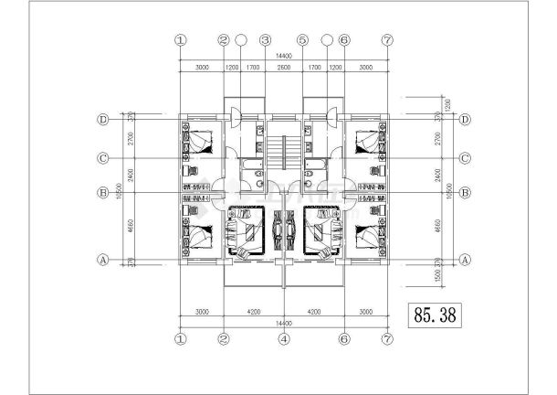 济南市某新建小区55-95平米左右的平面户型设计CAD图纸（8张）-图二