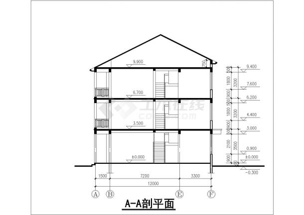 3+1层框混结构双拼别墅平立剖面设计CAD图纸（每户315平米）-图一
