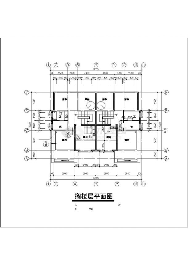 3+1层框混结构双拼别墅平立剖面设计CAD图纸（每户315平米）-图二