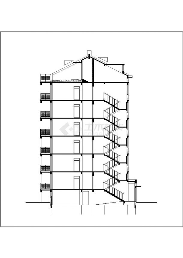 3800平米7层框架结构住宅楼平立剖面设计CAD图纸（含阁楼和半地下室）-图一