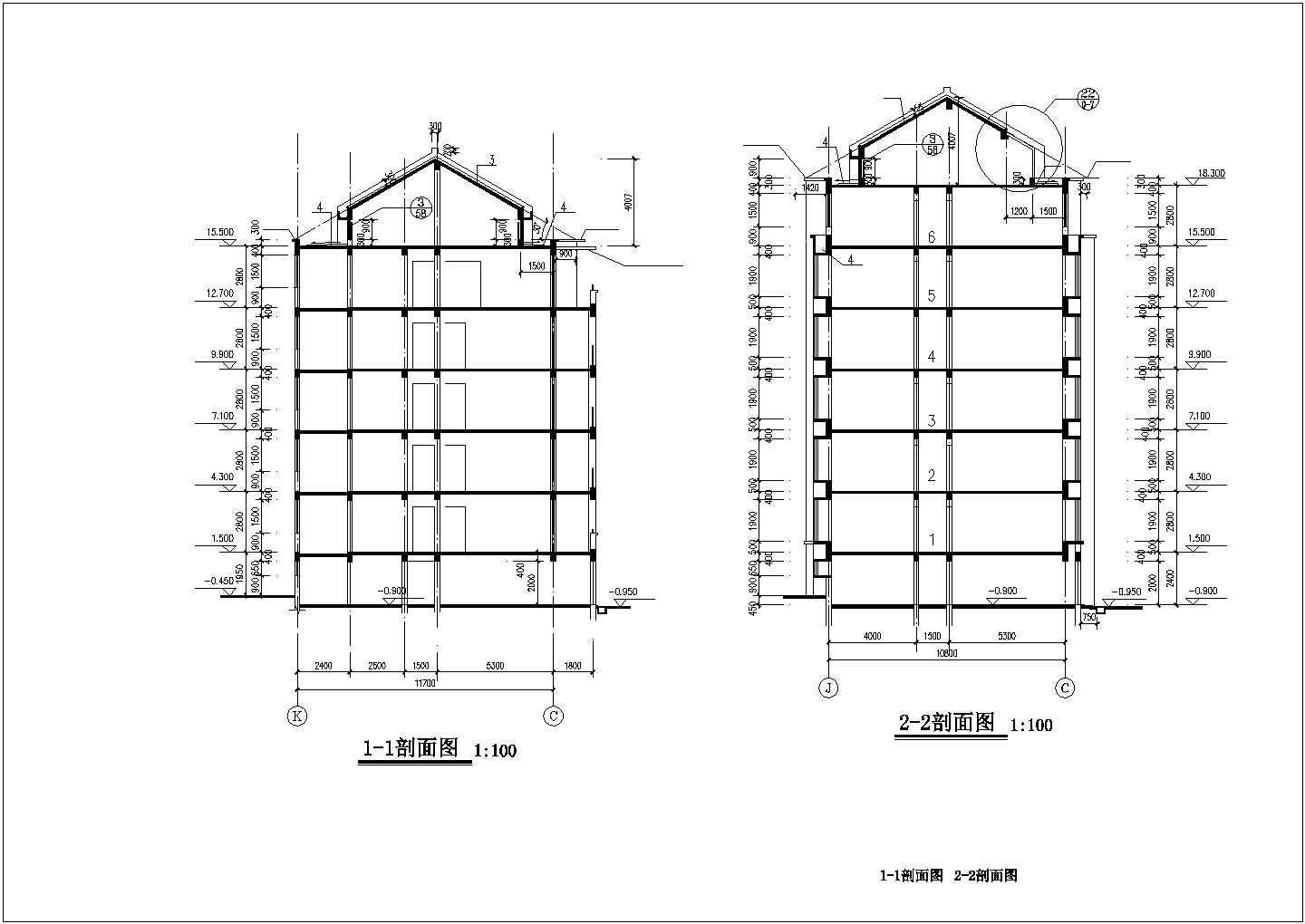 3100平米6层框混结构住宅楼全套建筑设计CAD图纸（含半地下室和阁楼）