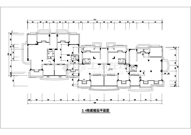 临街6-16层四栋连排式商住楼建筑设计CAD图纸（1-2层商用）-图一
