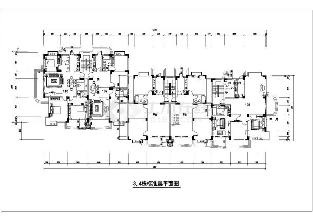 临街6-16层四栋连排式商住楼建筑设计CAD图纸（1-2层商用）-图二