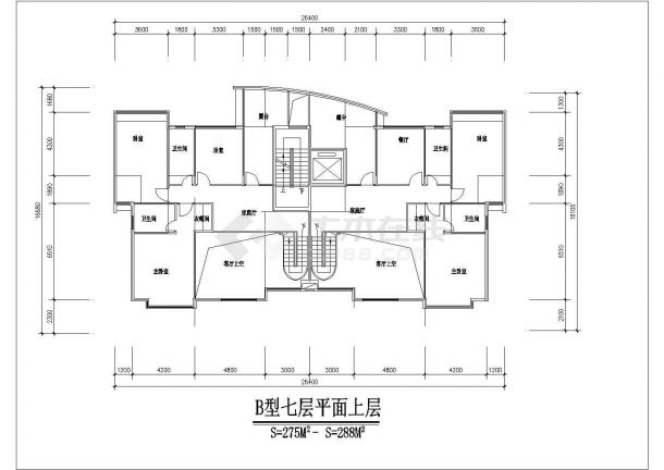 北京日丽花苑小区1400平米7层框混结构住宅楼平面设计CAD图纸-图一