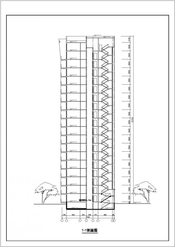5800平米18+1层框剪结构住宅楼平立剖面设计CAD图纸（1层2户）_图1
