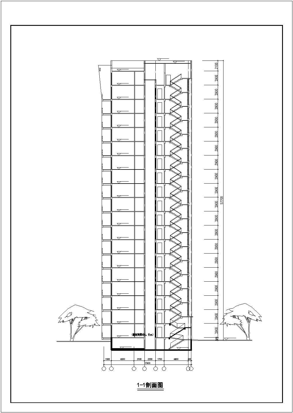 5800平米18+1层框剪结构住宅楼平立剖面设计CAD图纸（1层2户）