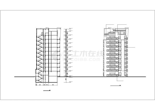 三栋10层框架结构连排式商住楼平立剖面设计CAD图纸（底层商用）-图一