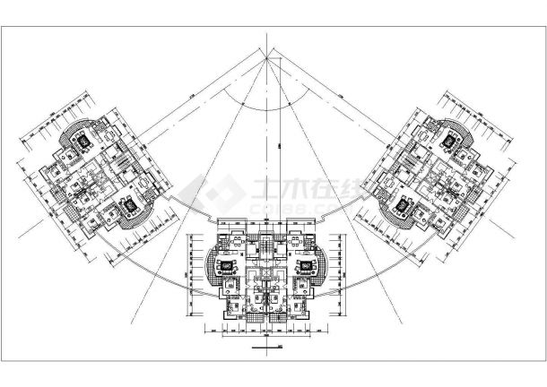 三栋10层框架结构连排式商住楼平立剖面设计CAD图纸（底层商用）-图二