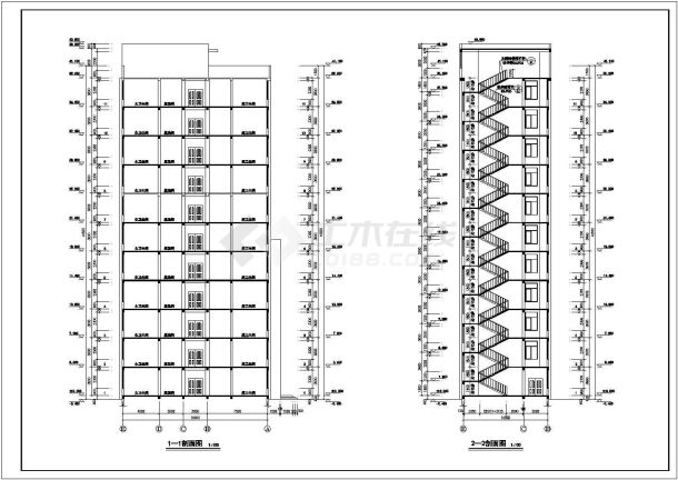 汉中市某高校9500平米11层框架结构教学综合楼建筑CAD设计图纸-图二