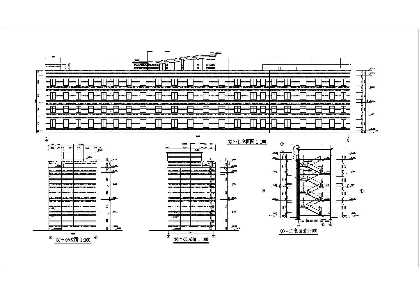 泉州科技大学1.2万平米4层框架结构教学楼平立剖面设计CAD图纸