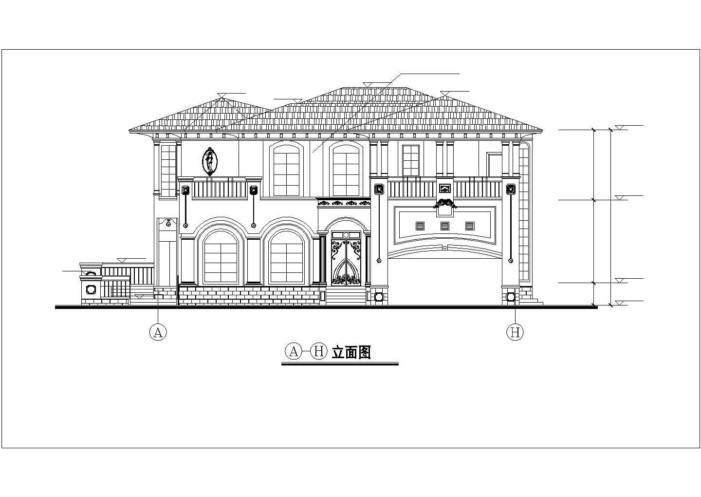 416平米双层框混结构单体别墅平立面CAD设计图纸（含效果图）
