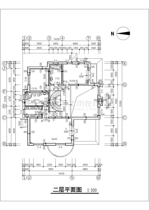 343平米2层框混结构独栋别墅全套建筑CAD设计图纸（含效果图）-图二