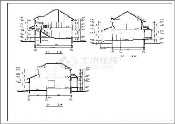 338平米2层砖混结构乡村别墅平立剖面设计CAD图纸（含效果图）-图一
