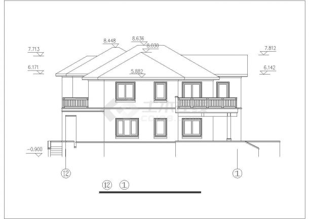 乐山市某村镇337平米2层砖混结构乡村民居楼建筑CAD设计图纸-图一
