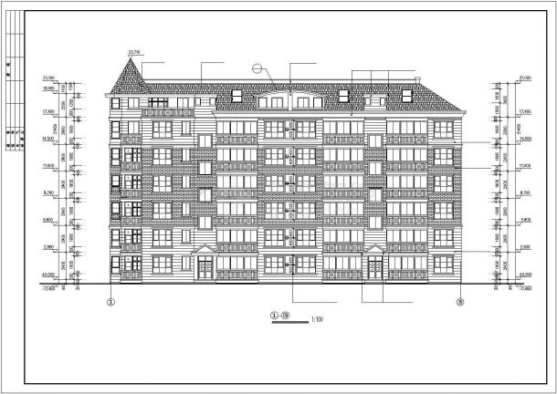 3000平米左右7层框混结构住宅楼建筑CAD设计图纸（含阁楼层）-图一
