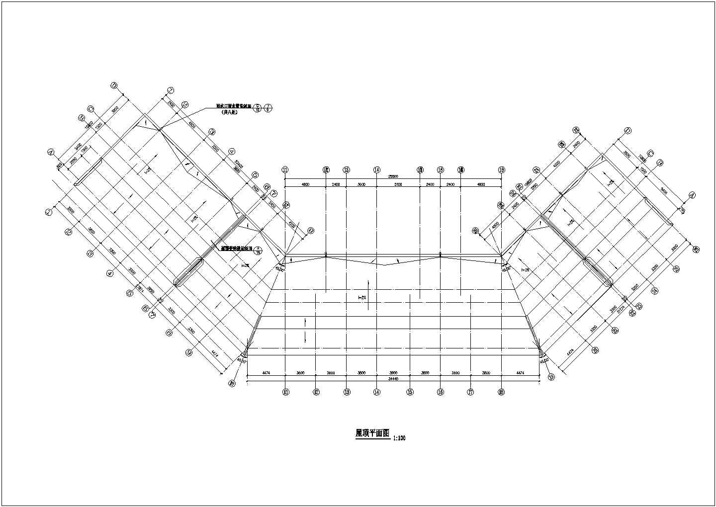 1700平米左右3层框架结构商业步行街建筑CAD设计图纸