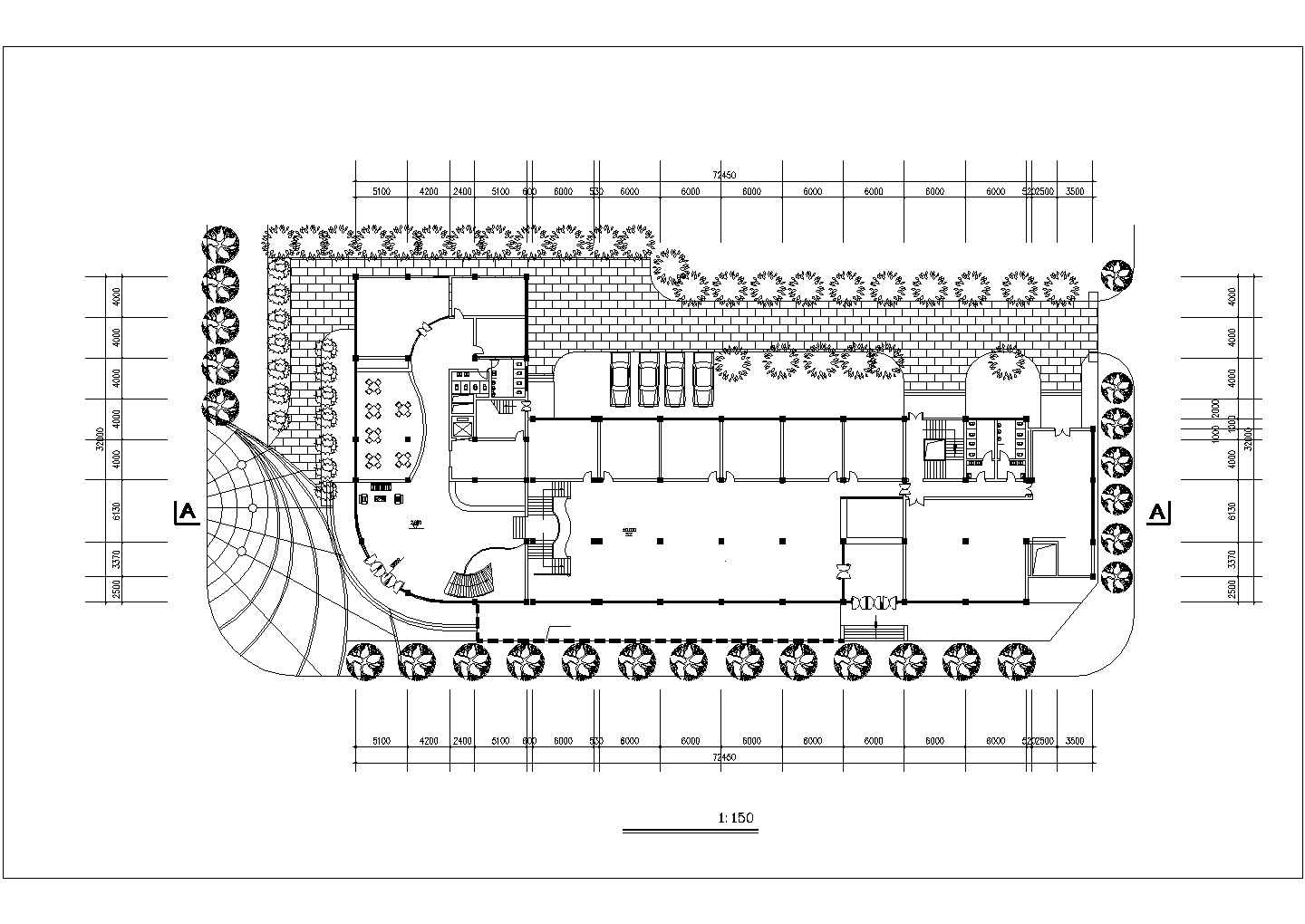 7200平米9层框架结构商务酒店平立剖面设计CAD图纸（含总平面图）