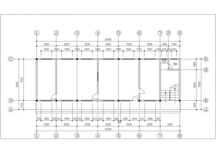 某消防中队450平米2层砖混结构砖职工食堂平面CAD设计图纸_图1