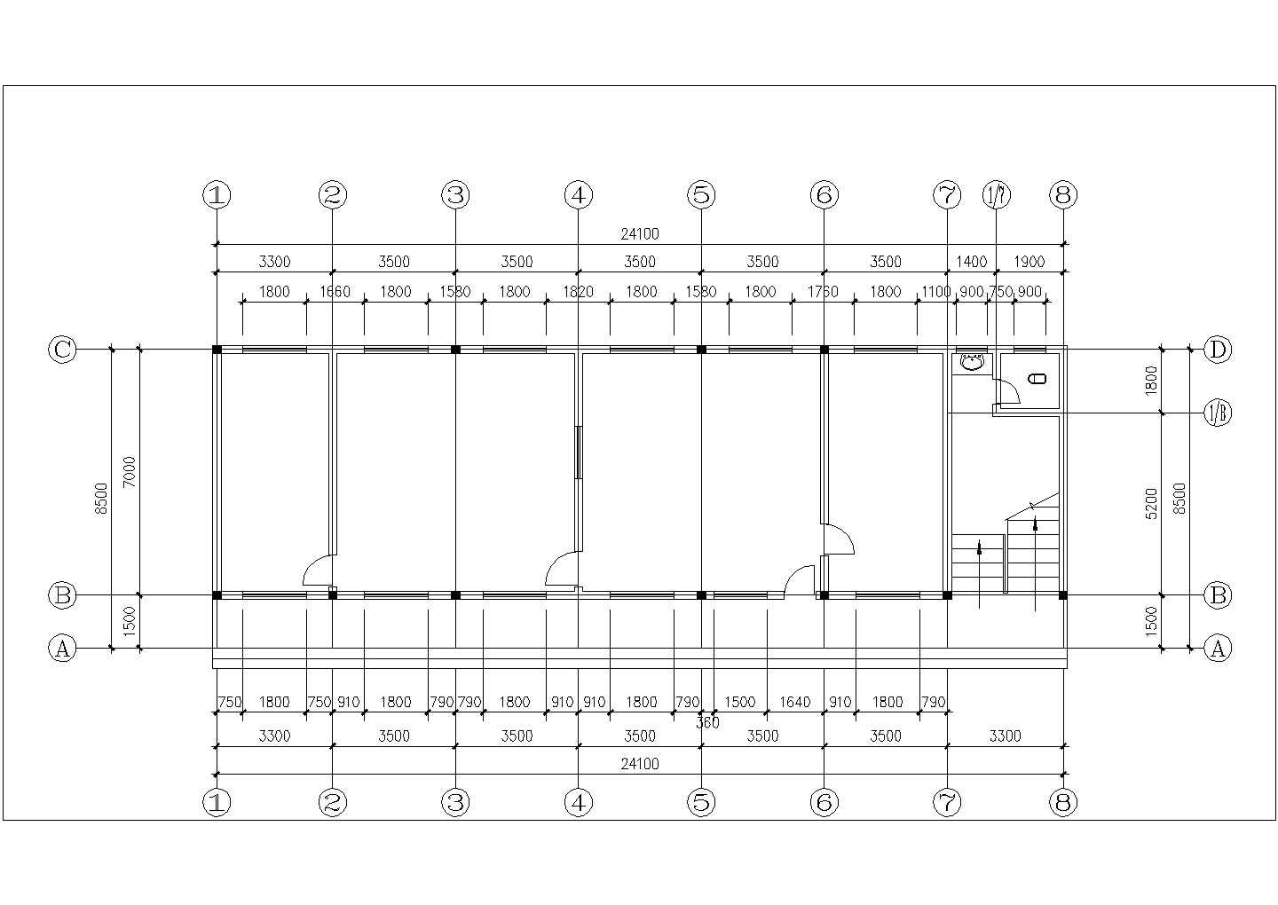 某消防中队450平米2层砖混结构砖职工食堂平面CAD设计图纸