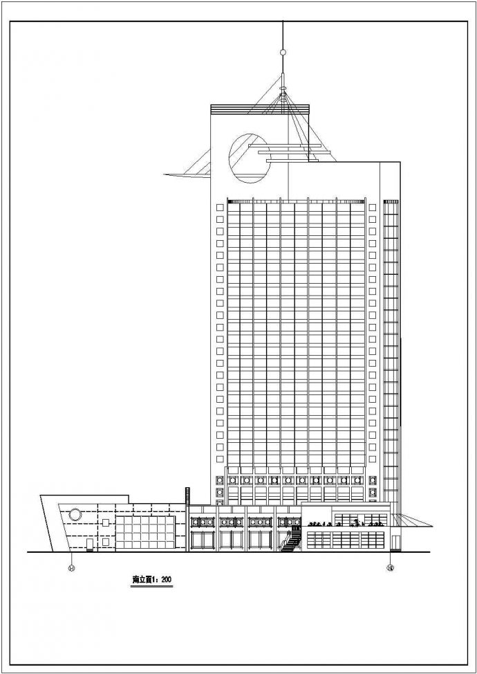 1.7万平米28层框架结构商务酒店平立剖面设计CAD图纸（含设备层）_图1