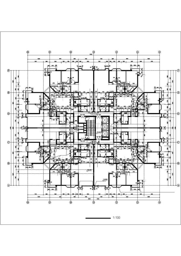 沧州某小区住宅楼1200平米的标准层平面设计CAD图纸（含地下室层）-图二
