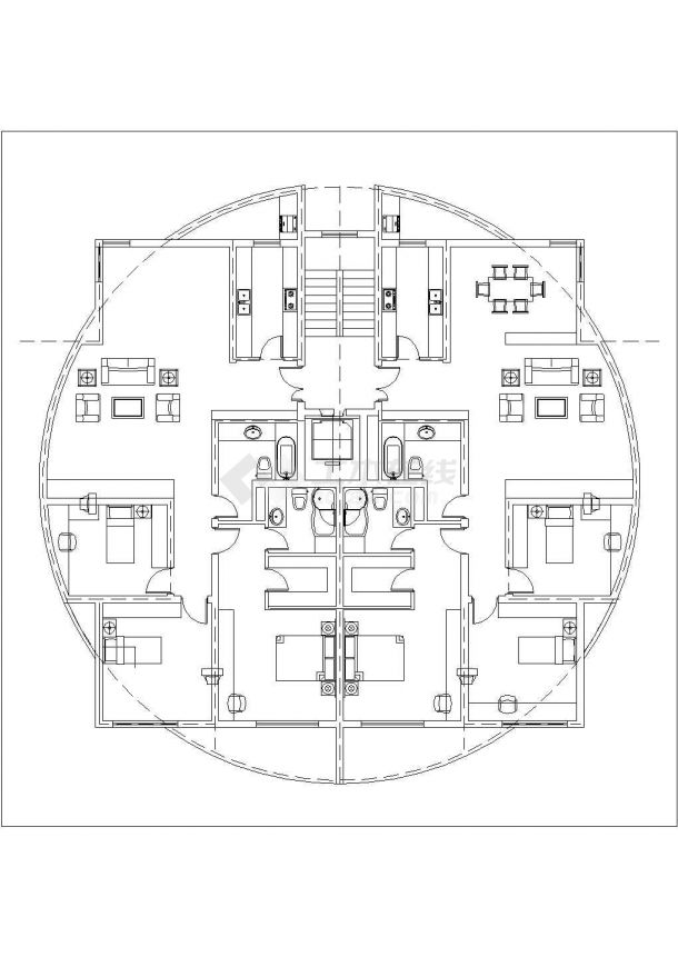 济宁市某新建小区高层住宅楼的标准层平面设计CAD图纸（共15张）-图一