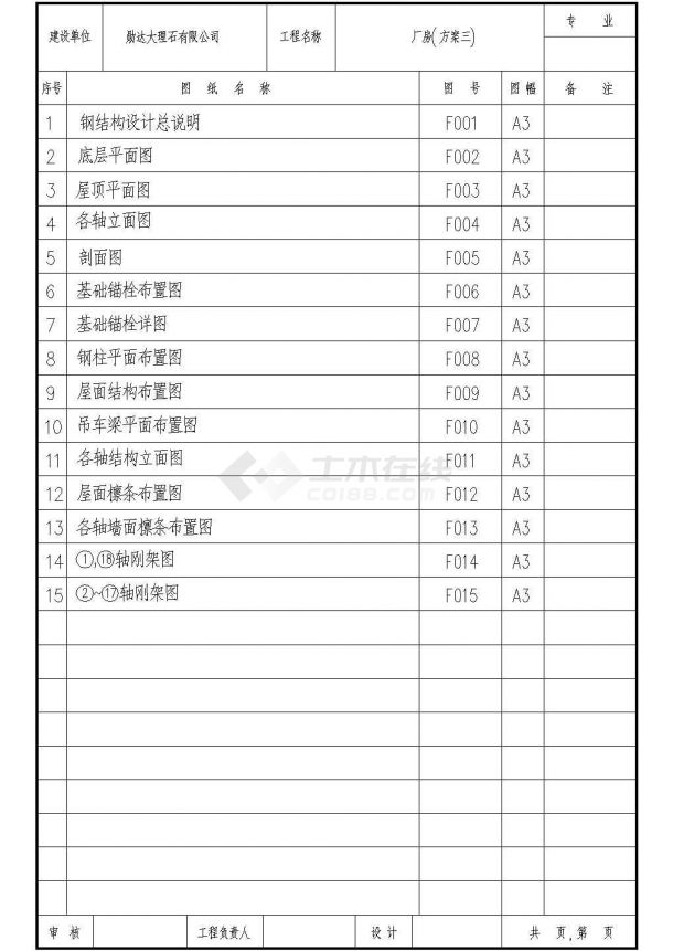 勋达大理石有限公司厂房结构设计CAD图-图一