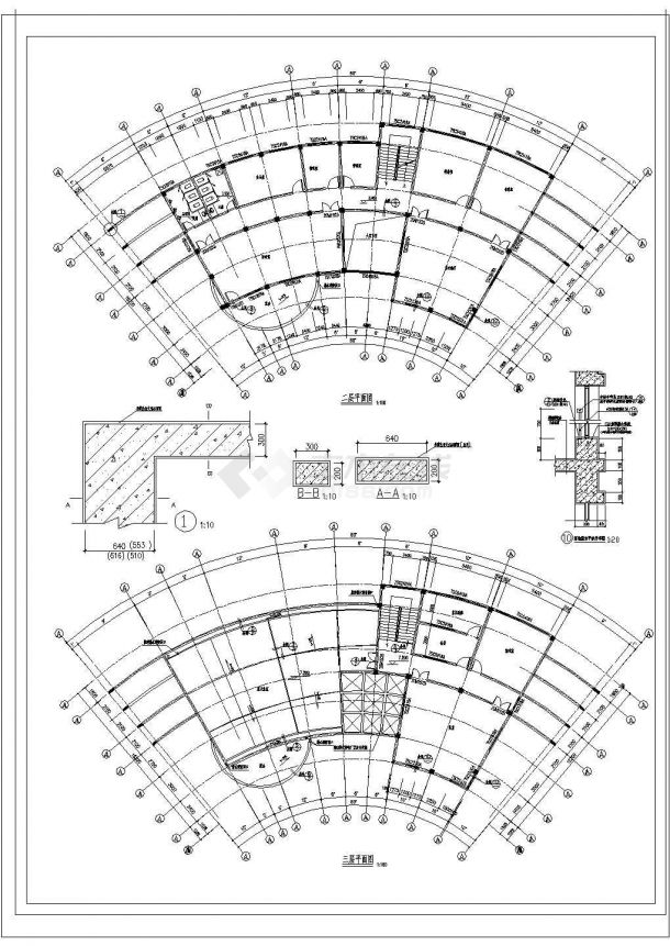 1100平米3层框架结构小区会所建筑设计CAD施工图-图一