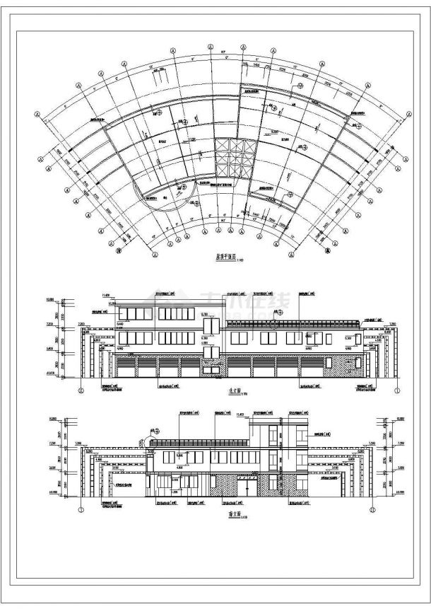 1100平米3层框架结构小区会所建筑设计CAD施工图-图二