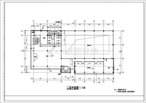 太原市某小区1450平米3层框混结构休闲会所平立剖面设计CAD图纸-图二