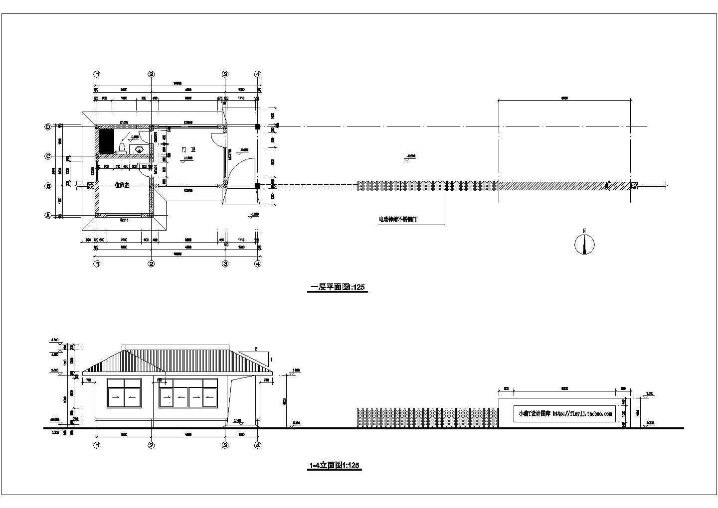 某长33米 宽5.64米 单层办公区大门（ 门卫 值班室）设计cad建筑施工图