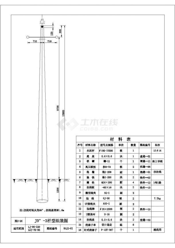 某农网10KV线路CAD设计大样详细杆型图-图一