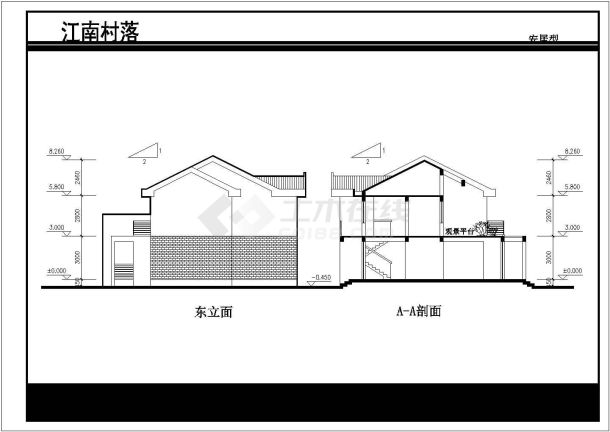 某小区305平米2层砖混结构单体别墅平立剖面设计CAD图纸（含总平面图）-图二