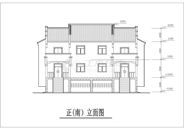 2层混合结构双拼别墅平立剖面设计CAD图纸（含地下室/每户268平）-图一