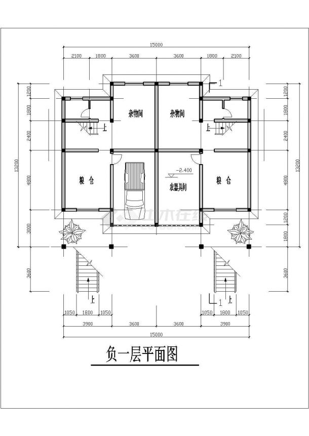 2层混合结构双拼别墅平立剖面设计CAD图纸（含地下室/每户268平）-图二