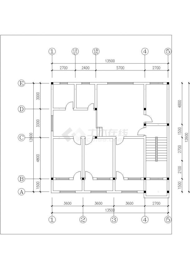 广州某小区3层砖混结构住宅楼平立剖面设计CAD图纸（1层1户）-图二