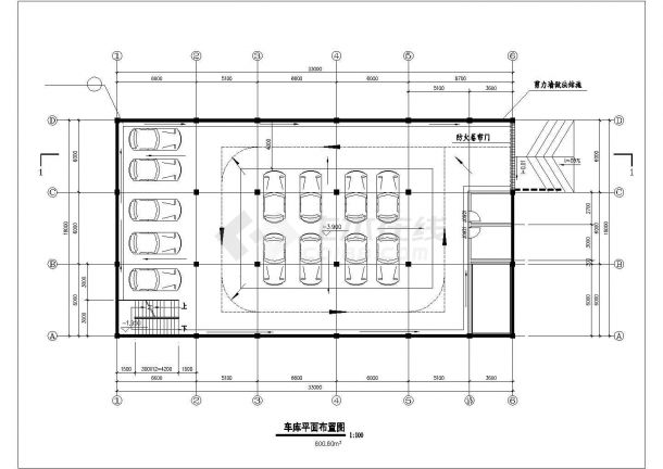 苏州馨星花园小区1500平米地下停车库平剖面设计CAD图纸-图一
