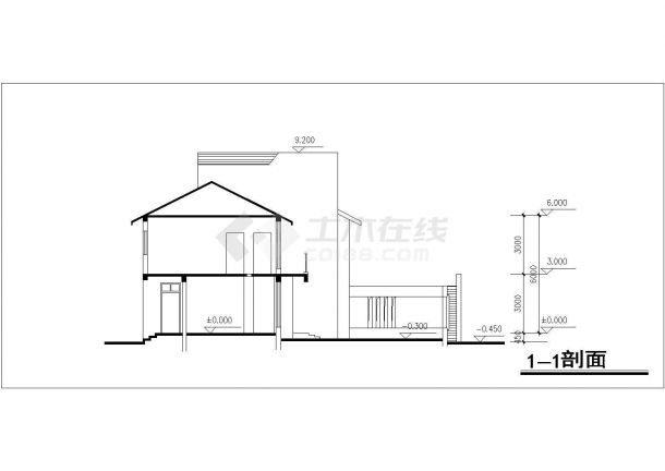 2+1层框混结构双拼别墅平立剖面设计CAD图纸（每户240平米）-图二
