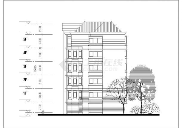 厦门市某小区2500平米左右6层混合结构住宅楼平立剖面设计CAD图纸-图二