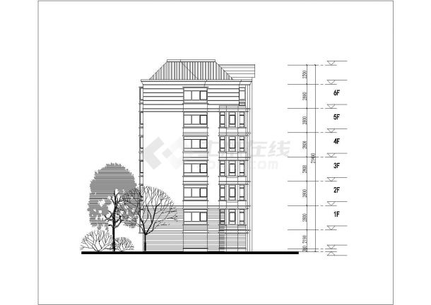 济南市某小区3800平米左右6层框架结构住宅楼平立剖面设计CAD图纸-图二