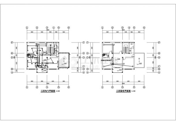 320平米左右3层混合结构单体别墅电气设计CAD图纸-图二