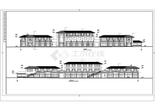 某沿街商业街建筑全套设计施工方案CAD图纸-图二