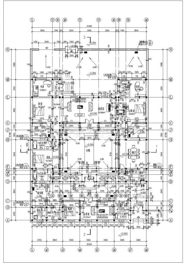 舟山市某度假村单层砖混结构四合院式民俗民居住宅楼建筑设计CAD图纸-图一