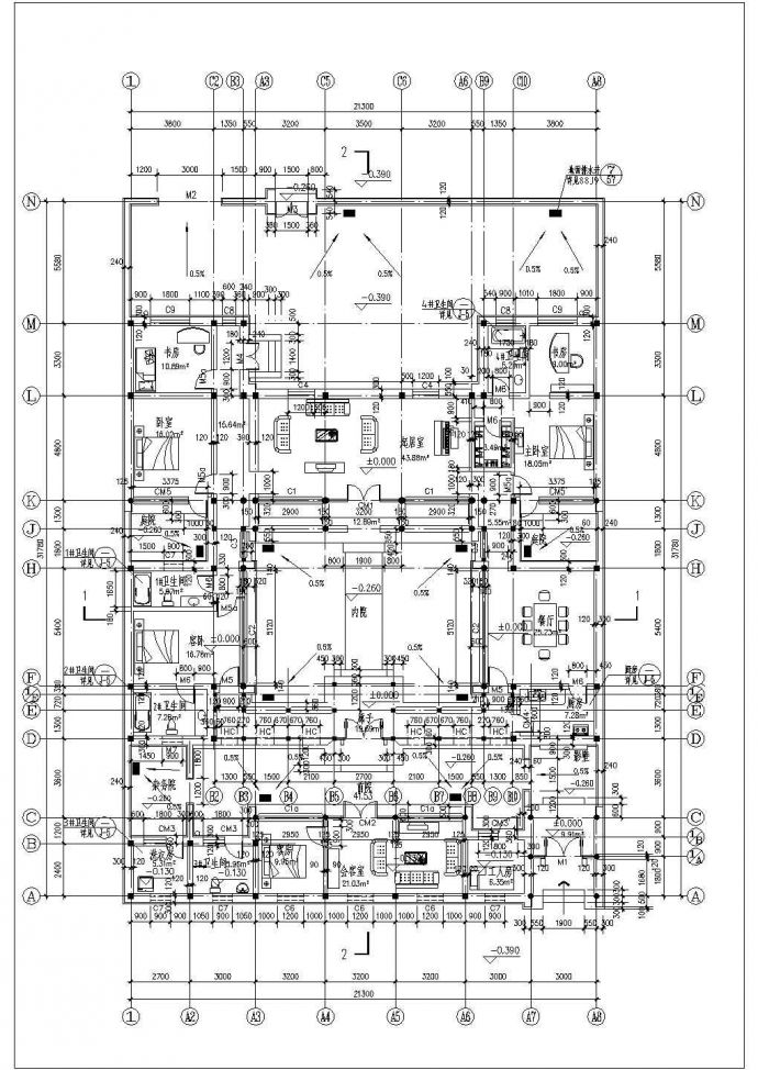舟山市某度假村单层砖混结构四合院式民俗民居住宅楼建筑设计CAD图纸_图1