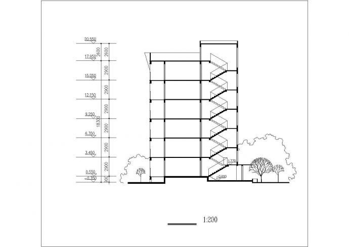 2550平米6层框混结构住宅楼平立剖面设计CAD图纸（1层4户）_图1