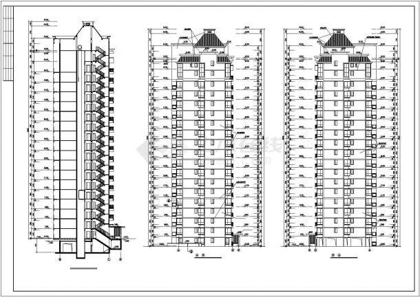衢州市某小区1.7万平米18+1层框架结构住宅楼平立剖面设计CAD图纸-图二