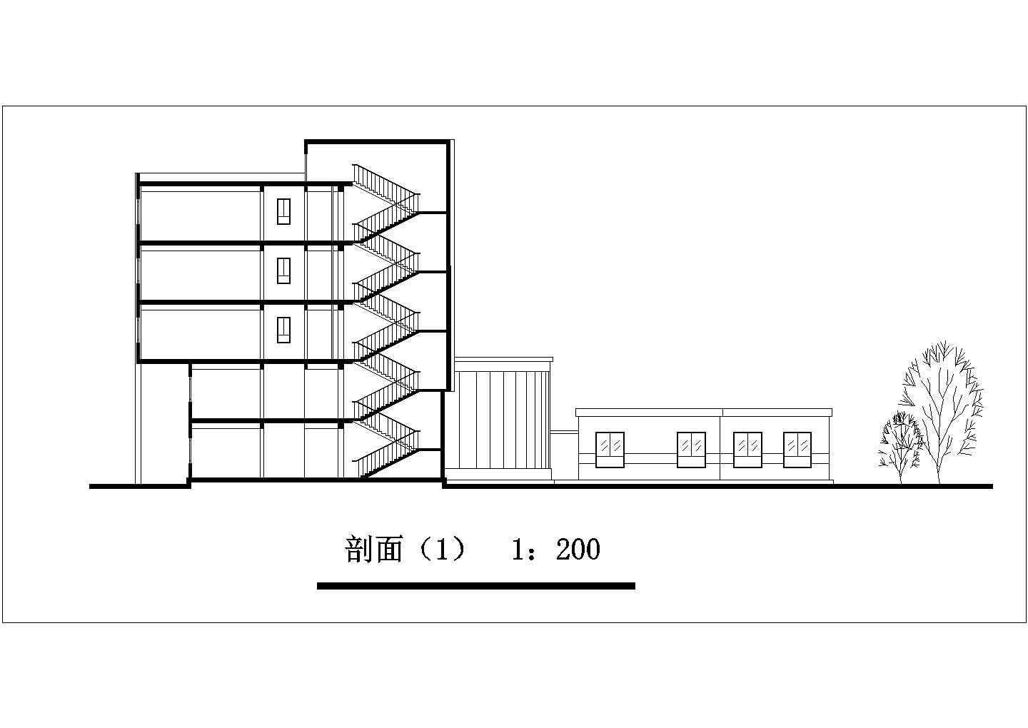 5300平米五层框混结构商务旅馆平立剖面设计CAD图纸