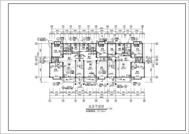 1600平米五层砖混结构住宅楼建筑设计CAD图纸（1层3户）-图二