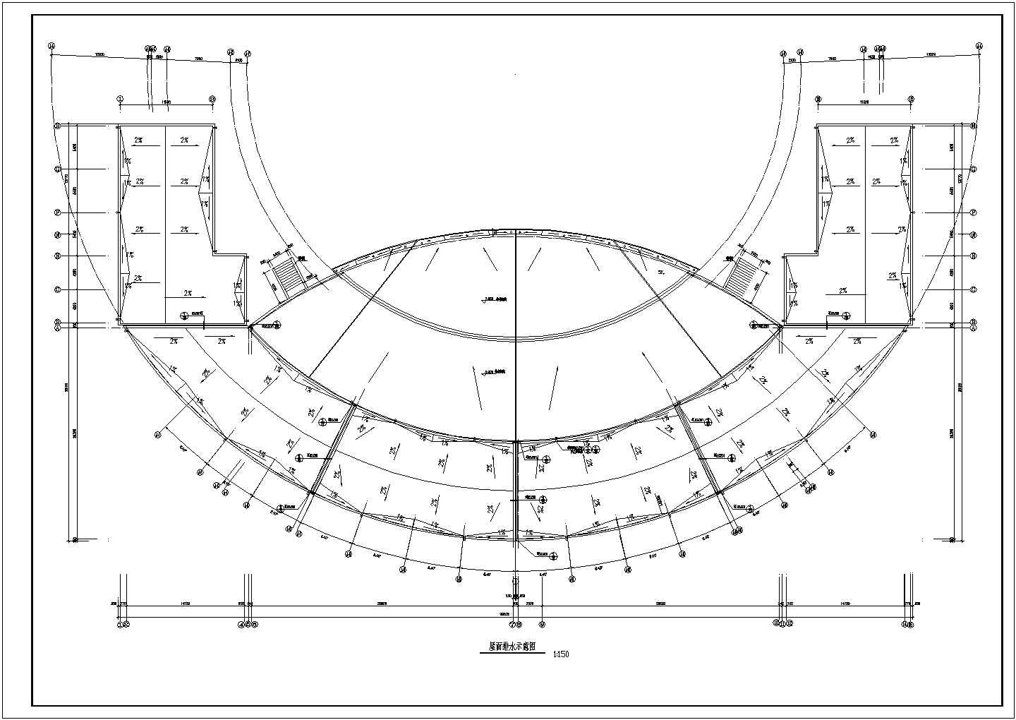 1700平米2层框架结构演艺舞台建筑设计CAD图纸（含网点图）